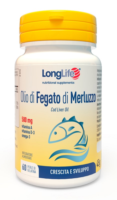 LONGLIFE OLIO FEGATO MERLUZZO 500 MG 60 PERLE IN GELATINA - farmacialombardia.it