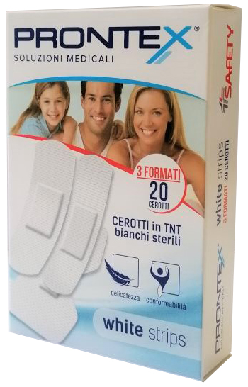 CEROTTO PRONTEX WHITE STRIPS IN TESSUTO NON TESSUTO BIANCO STERILE 3 FORMATI 20 PEZZI - farmacialombardia.it