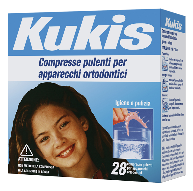 KUKIS CLEANSER 28 COMPRESSE PER PULIZIA APPARECCHI ORTODONTICI - farmacialombardia.it