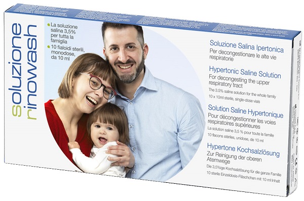 RINOWASH SOLUZIONE SALINA IPERTONICA PER PULIZIA NASO 10 FIALE RICHIUDIBILI X 10 ML - farmacialombardia.it