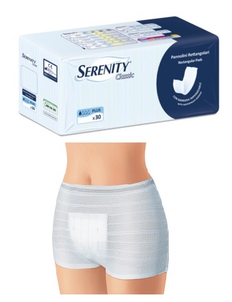 PANNOLONE PER INCONTINENZA FORMATO RETTANGOLARE CON BARRIERA SERENITY 30 PEZZI - farmacialombardia.it