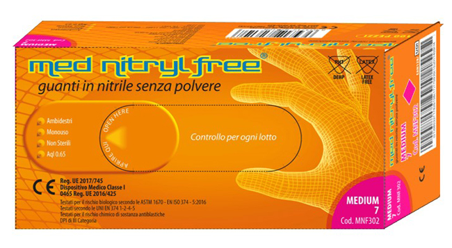 GUANTO MONOUSO IN NITRILE BLU NON STERILE SENZA POLVERE LUNGHEZZA 245 MM MISURA MEDIUM CODICE COLORE ROSA 100 PEZZI - farmacialombardia.it