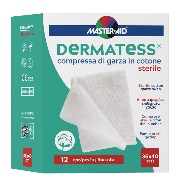 GARZA COMPRESSA MASTER-AID DERMATESS COTONE 36X40CM 12 PEZZI - farmacialombardia.it