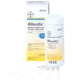 STRISCIA REATTIVA ALBUSTIX PER RICERCA DELLE PROTEINE NELLE URINE 50 PEZZI CODICE ARTICOLO 2872C - farmacialombardia.it