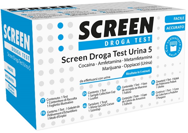 SCREEN DROGA TEST 5 DROGHE TEST ANTIDROGA CON CONTENITORE URINA - farmacialombardia.it