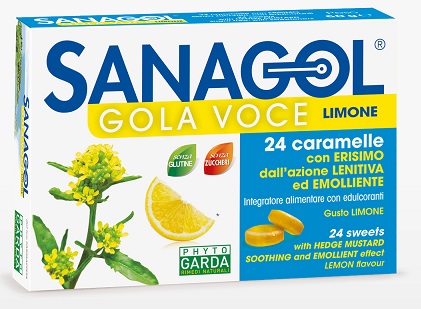 SANAGOL GOLA VOCE SENZA ZUCCHERO LIMONE 24 CARAMELLE - farmacialombardia.it