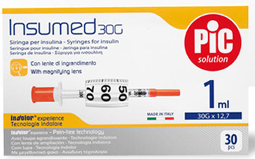 SIRINGA INSULINA PIC INSUMED 1 ML 100 UI AGO GAUGE 30 12,7 MM SENZA SPAZIO MORTO 30 PEZZI - farmacialombardia.it