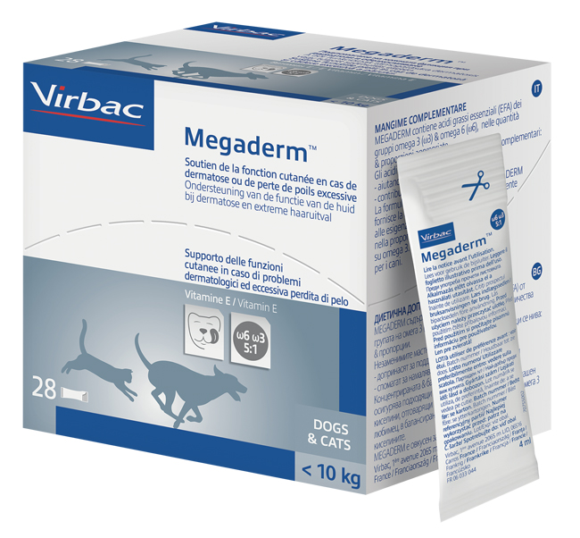 MEGADERM SUPPLEMENTO GATTI E CANI INFERIORI A 10 KG SCATOLA DA 32 SACCHETTI MONODOSE 4 ML - farmacialombardia.it