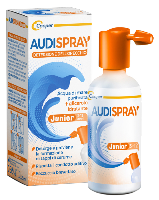 AUDISPRAY JUNIOR 3-12 ANNI SOLUZIONE DI ACQUA DI MARE IPERTONICA SPRAY SENZA GAS IGIENE ORECCHIO 25ML - farmacialombardia.it