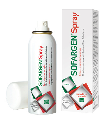 MEDICAZIONE IN POLVERE SPRAY CON CAOLINO E ARGENTO SULFADIAZINA 1% SOFARGEN SPRAY 10 G BOMBOLETTA PRESSURIZZATA 125 ML - farmacialombardia.it