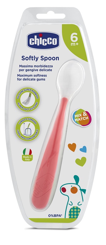 CHICCO CUCCHIAIO MORBIDO SILICONE 6M+ ROSSO UP - farmacialombardia.it