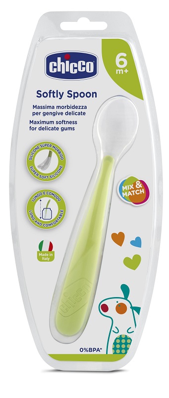 CHICCO CUCCHIAIO MORBIDO SILICONE 6M+ VERDE UP - farmacialombardia.it