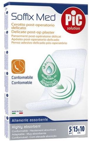 CEROTTO PIC SOFFIX MED IN TNT CON TAMPONE CENTRALE ASSORBENTE STERILE MONOUSO 10X15 CM ANTIBATTERICO 5 PEZZI - farmacialombardia.it