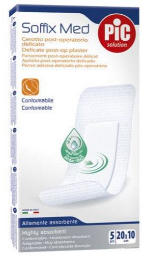 CEROTTO PIC SOFFIX MED IN TNT CON TAMPONE CENTRALE ASSORBENTE STERILE MONOUSO 10X20 CM ANTIBATTERICO 5 PEZZI - farmacialombardia.it