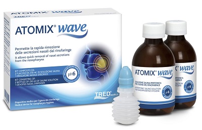 ATOMIX WAVE DISPOSITIVO PER IGIENE RINOFARINGEA ATOMIX SOLUZIONE SALINA 250 ML 2 PEZZI + TERMINALE NASALE + EROGATORE A SOFFIETTO - farmacialombardia.it