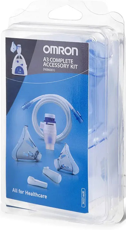 OMRON A3 COMPLETE KIT RICAMBIO AMPOLLA REGOLABILE + TUBO + MASCHERINA PEDIATRICA + MASCHERINA ADULTI + FORCELLE NASALI + BOCCAGLIO - farmacialombardia.it