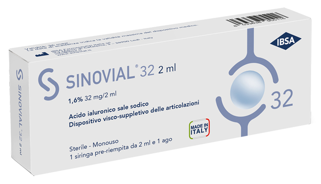 SIRINGA INTRA-ARTICOLARE SINOVIAL 32 ACIDO IALURONICO SALE SODICO 1,6% 32MG/2ML 2ML + AGO 21 GAUGE - farmacialombardia.it