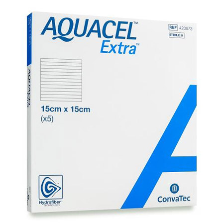 MEDICAZIONE IN TECNOLOGIA HYDROFIBER IN CARBOSSIMETILCELLULOSA SODICA E CELLULOSA RIGENERATA AQUACEL EXTRA 15X15 CM 5 PEZZI - farmacialombardia.it