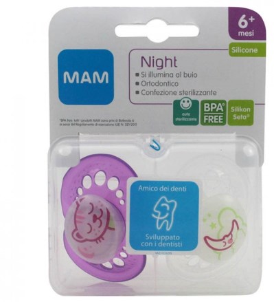 MAM NIGHT SUCCHIETTO 6+ SILICONE CONFEZIONE DOPPIA - farmacialombardia.it