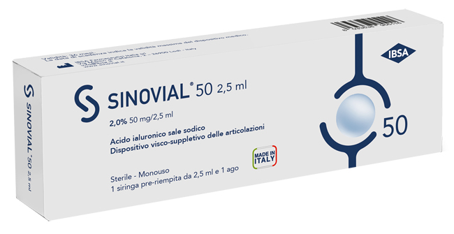 SIRINGA INTRA-ARTICOLARE SINOVIAL 50 ACIDO IALURONICO SALE SODICO 2% 50MG/2,5ML 2,5ML + AGO 21 GAUGE - farmacialombardia.it
