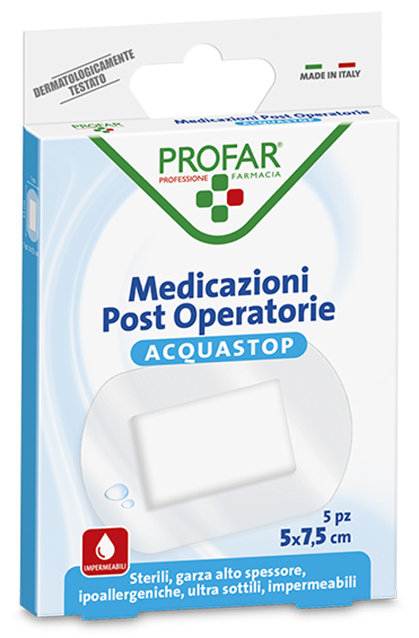 ACQUASTOP MEDICAZIONE POST OPERATORIA 5X7,5 CM PROFAR MED 5 PEZZI - farmacialombardia.it