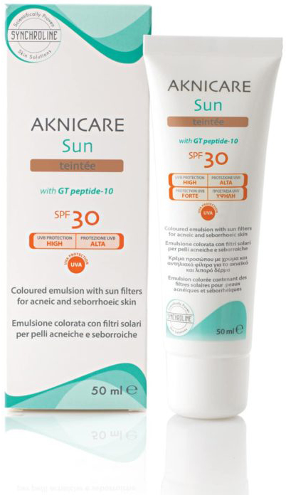 CREMA COLORATA PROTETTIVA SOLARE PER PELLE ACNEICA AKNICARE SUN TEINTEE' DORE' TUBETTO 50 ML - farmacialombardia.it