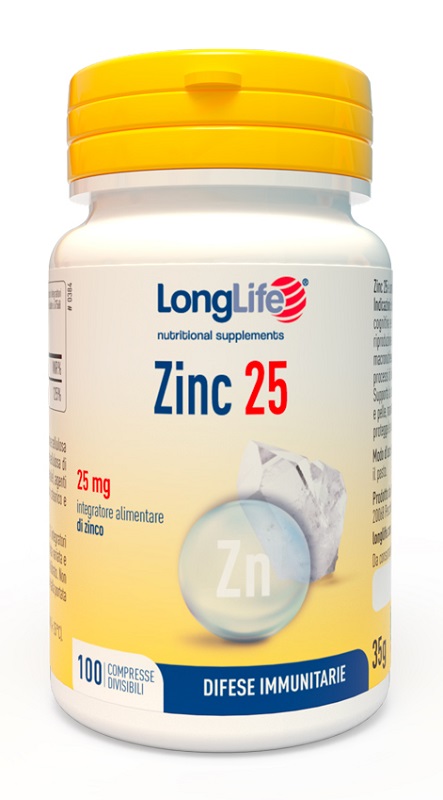 LONGLIFE ZINC 25 MG 100 COMPRESSE DIVISIBILI - farmacialombardia.it