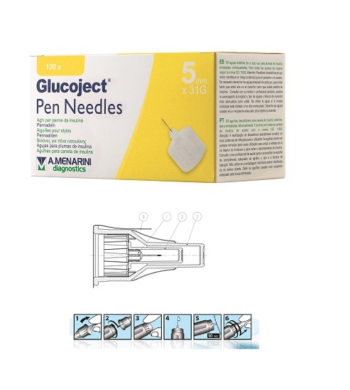 AGO PER PENNA DA INSULINA GLUCOJECT LUNGHEZZA 5 MM GAUGE 31 100 PEZZI - farmacialombardia.it