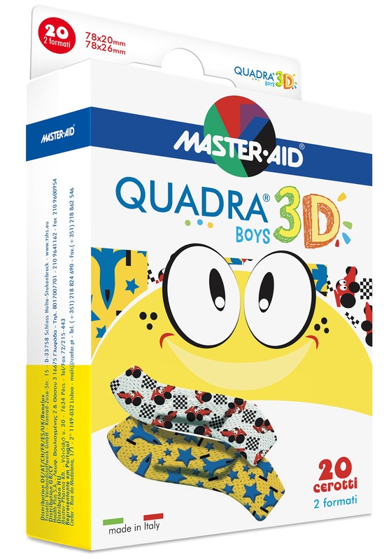 CEROTTO MASTER-AID QUADRA 3D BOYS 20 PEZZI ASSORTITI - farmacialombardia.it