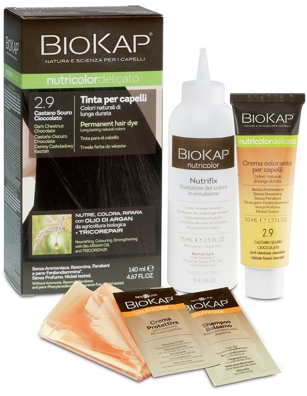 BIOKAP NUTRICOLOR DELICATO 2,9 CASTANO SCURO CIOCCOLATO TINTA TUBO + FLACONE - farmacialombardia.it