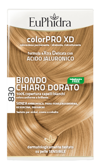 EUPHIDRA COLORPRO XD 830 BIONDO CHIARO DORATO GEL COLORANTE CAPELLI IN FLACONE + ATTIVANTE + BALSAMO + GUANTI - farmacialombardia.it