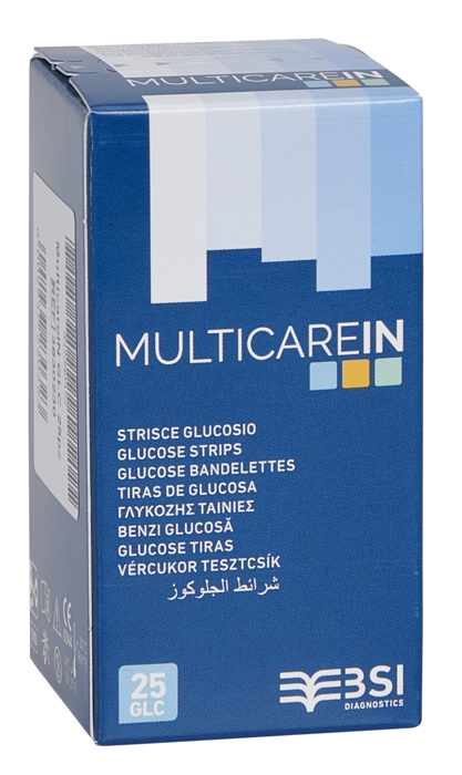 STRISCE MISURAZIONE GLICEMIA MULTICARE IN GLUCOSIO ELETTRODO 25 PEZZI - farmacialombardia.it