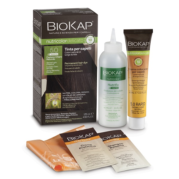 BIOS LINE  BIOKAP NUTRICOLOR DELICATO RAPID TINTA 5,0 CASTANO CHIARO NATURALE 135 ML - farmacialombardia.it