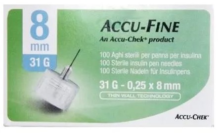 AGO PER PENNA DA INSULINA ACCU-FINE PEN NEEDLE ACCU-CHEK GAUGE 31 X 8MM 100 PEZZI - farmacialombardia.it