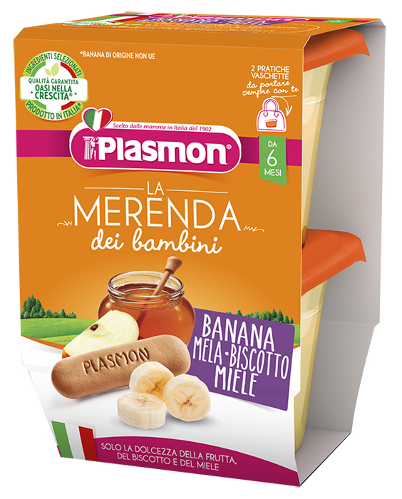 PLASMON LA MERENDA DEI BAMBINI MERENDE BANANA MELA BISCOTTO MIELE ASETTICO 2 X 120 G - farmacialombardia.it