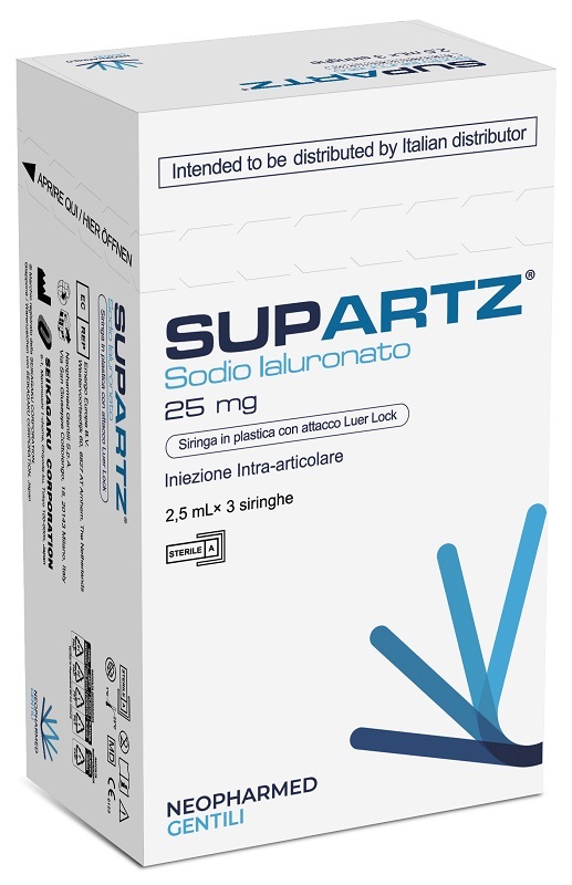 SIRINGA PRERIEMPITA INTRA-ARTICOLARE SUPARTZ ACIDO IALURONICO 25 MG 2,5 ML 3 PEZZI - farmacialombardia.it