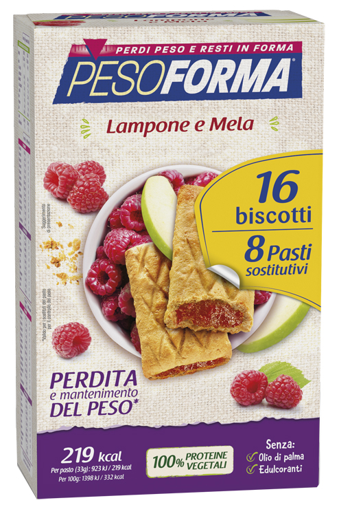 PESOFORMA BISCOTTI LAMPONE E MELA 16 BISCOTTI X 33G 8 PASTI SOSTITUTIVI - farmacialombardia.it