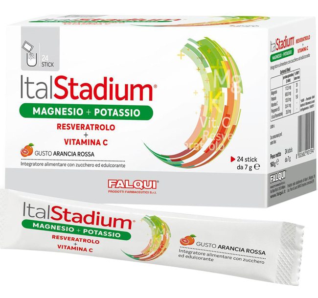 ITALSTADIUM MAGNESIO POTASSIO RESVERATOLO VITAMINA C ARANCIA ROSSA 24 STICK - farmacialombardia.it