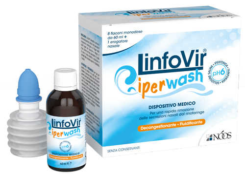 LINFOVIR IPERWASH SOLUZIONE SALINA IPERTONICA TAMPONATA 8 FLACONI DA 60 ML + 1 EROGATORE NASALE - farmacialombardia.it