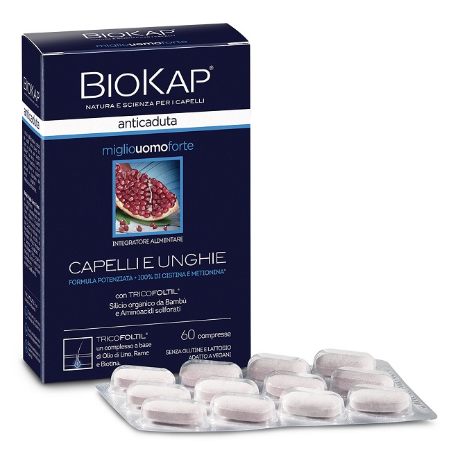 BIOKAP ANTICADUTA MIGLIO UOMO FORTE CON TRICOFOLTIL 60 COMPRESSE - farmacialombardia.it