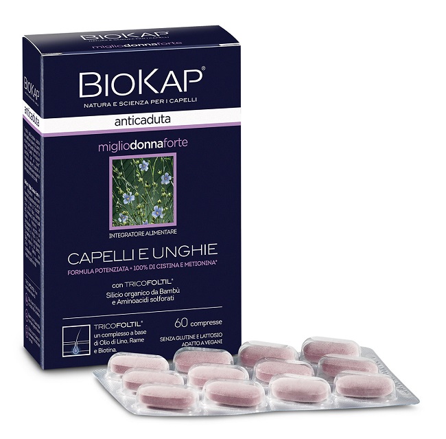 BIOKAP ANTICADUTA MIGLIO DONNA FORTE CON TRICOFOLTIL 60 COMPRESSE - farmacialombardia.it
