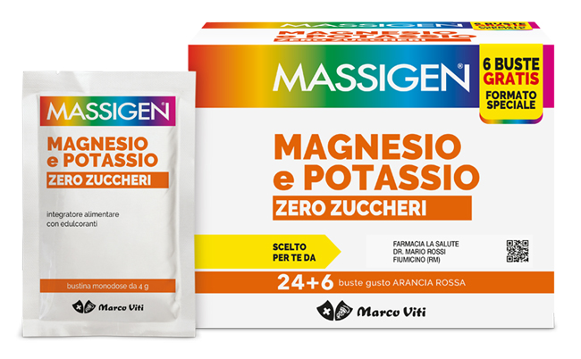 MASSIGEN MAGNESIO POTASSIO ZERO ZUCCHERO 24 BUSTINE + 6 BUSTINE - farmacialombardia.it