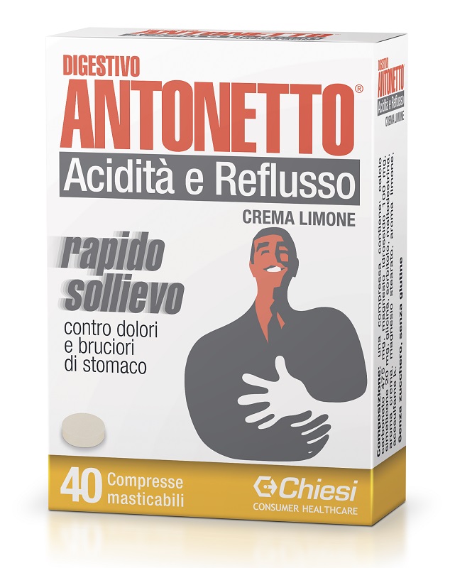 DIGESTIVO ANTONETTO ACIDITA' E REFLUSSO CREMA AL LIMONE 40 COMPRESSE MASTICABILI - farmacialombardia.it