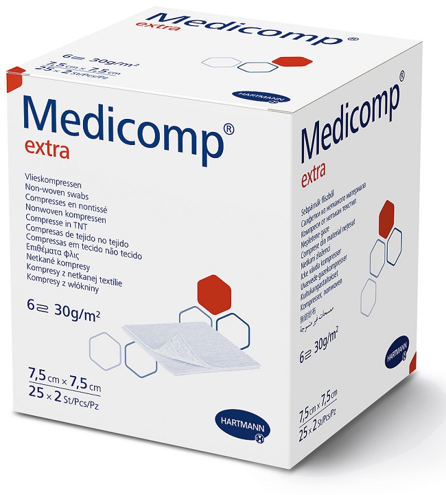 MEDICOMP EXTRA GARZA COMPRESSA TNT 7,5X7,5CM 25 BUSTE CON 2 GARZE - farmacialombardia.it
