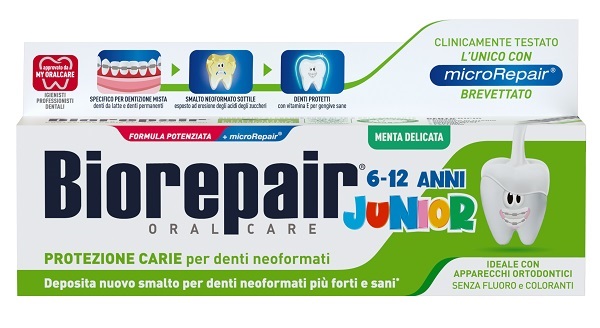 BIOREPAIR ORAL CARE JUNIOR 6-12 ANNI DENTIFRICIO PROTEZIONE ANTI CARIE SMALTO NEOFORMATO ALLA MENTA DELICATA 75 ML - farmacialombardia.it