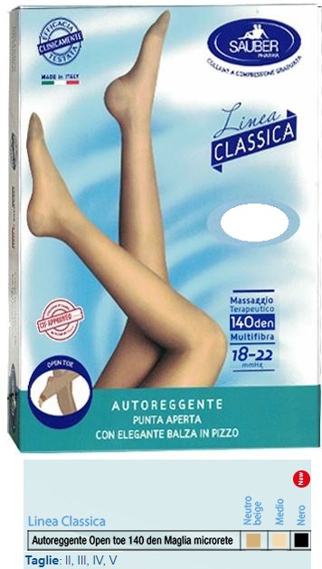 SAUBER AUTOREGGENTE OPEN TOE MAGLIA MICRORETE 140 DEN COLORE NEUTRO BEIGE TAGLIA 3 LINEA CLASSICA - farmacialombardia.it