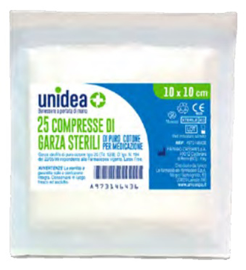 GARZA COMPRESSA UNIDEA COTONE 10X10 CM 25 PEZZI - farmacialombardia.it