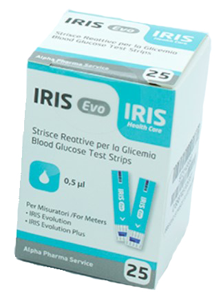 STRISCE MISURAZIONE GLICEMIA IRIS EVO 25 PEZZI - farmacialombardia.it