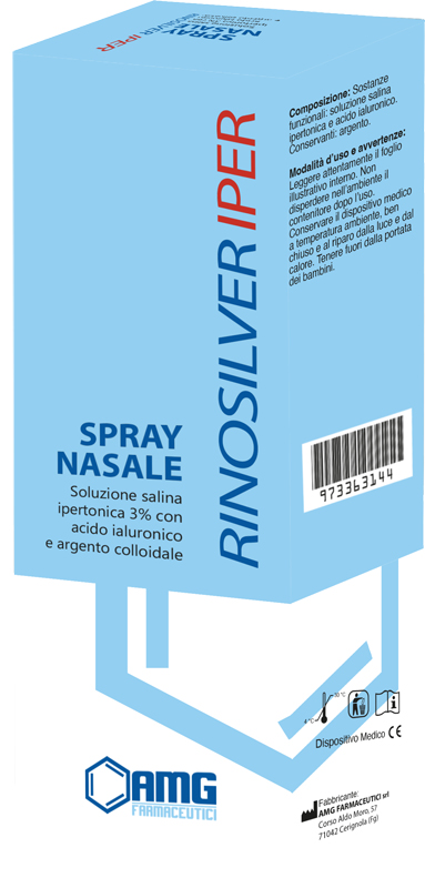 RINOSILVER SOLUZIONE SALINA IPERTONICA 3% CON ACIDO IALURONICO E ARGENTO COLLOIDALE SPRAY NASALE 20 ML - farmacialombardia.it