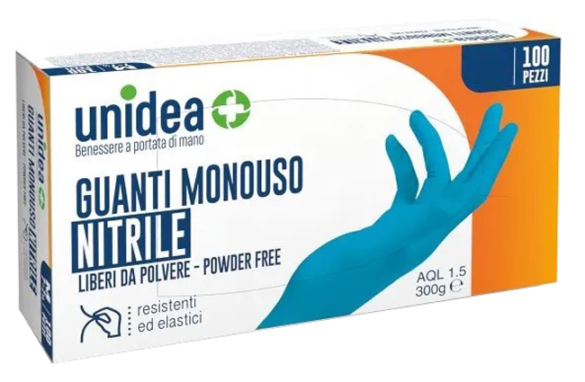 GUANTI IN NITRILE SENZA POLVERE UNIDEA MISURA LARGE 100 PEZZI - farmacialombardia.it